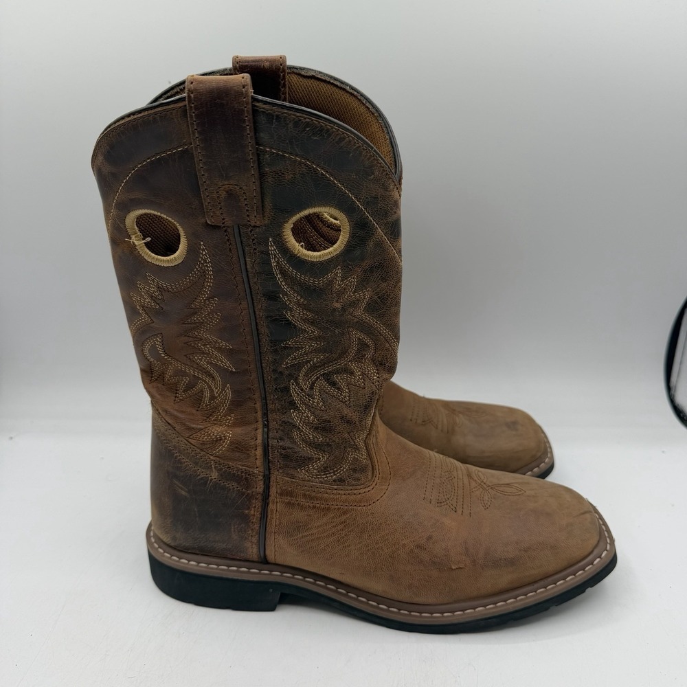 Dan Post Amarillo Cowboy Boots YOUTH Sz 4 D Brown Leather Square Toe Pull-On